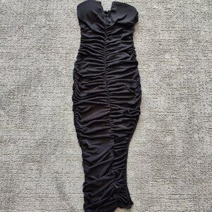 Strapless ruched midi dress